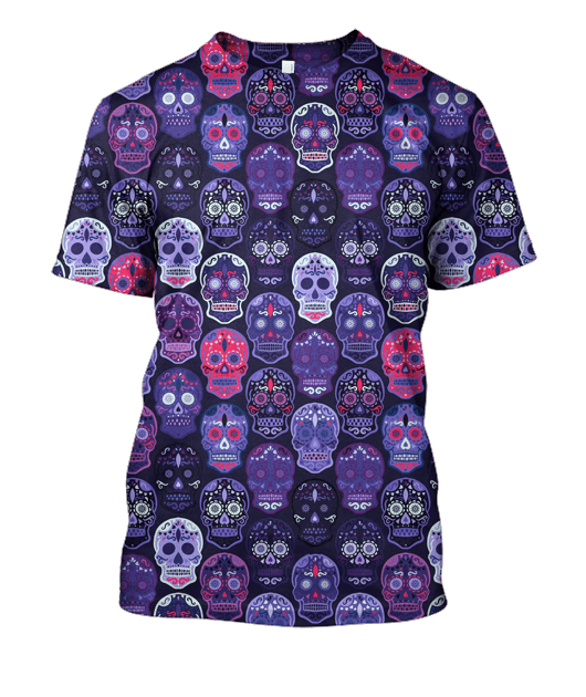  Halloween Shirt Halloween Day Of The Dead Sugar Skull Pattern Purple Hoodie Adult Unisex Full Print