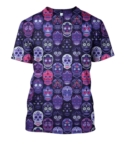  Halloween Shirt Halloween Day Of The Dead Sugar Skull Pattern Purple Hoodie Adult Unisex Full Print