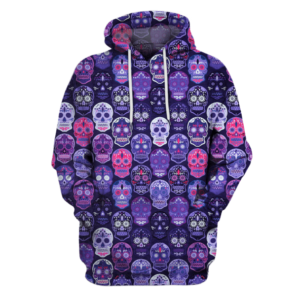  Halloween Shirt Halloween Day Of The Dead Sugar Skull Pattern Purple Hoodie Adult Unisex Full Print