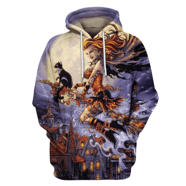 Halloween Shirt Pretty Witch Flying Broomstick Hoodie Halloween Hoodie