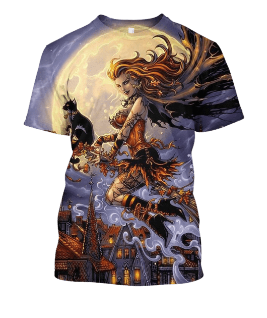 Halloween Shirt Pretty Witch Flying Broomstick Hoodie Halloween Hoodie