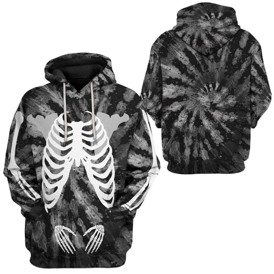 Halloween Hoodie Skeleton Hoodie Skeleton Tie Dye Black Grey Hoodie