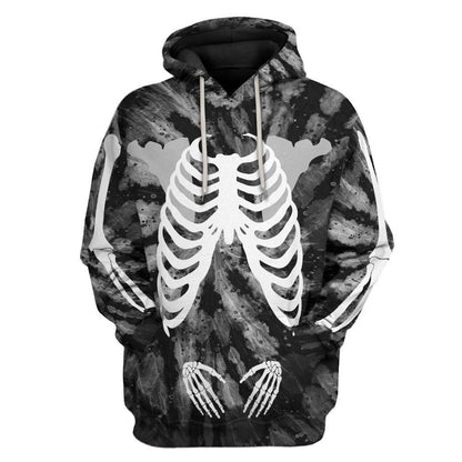 Halloween Hoodie Skeleton Hoodie Skeleton Tie Dye Black Grey Hoodie