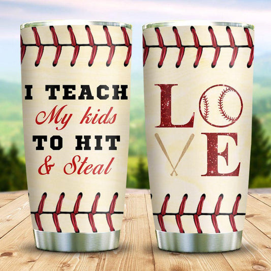 Unifinz Baseball Dad Tumbler Cup 20 oz I Teach My Kids To Hit And Steal Tumbler 20 oz Baseball travel Mug2022