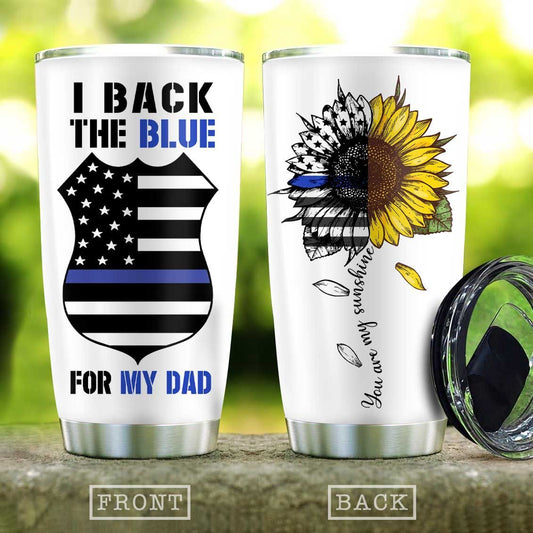 Unifinz Police Father Tumbler Cup 20 oz I Back The Blue For My Dad Tumbler 20 oz Police Father Travel Mug 2022