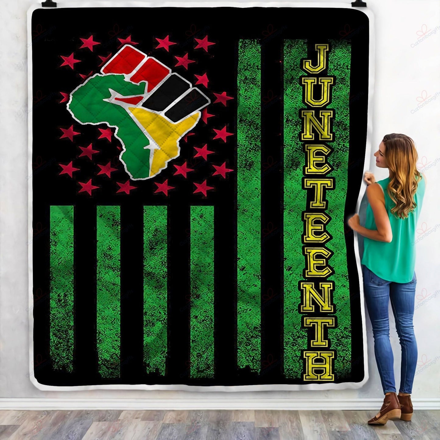 Unifinz Juneteenth Quilt American Flag Black Green African American Quilt 2022