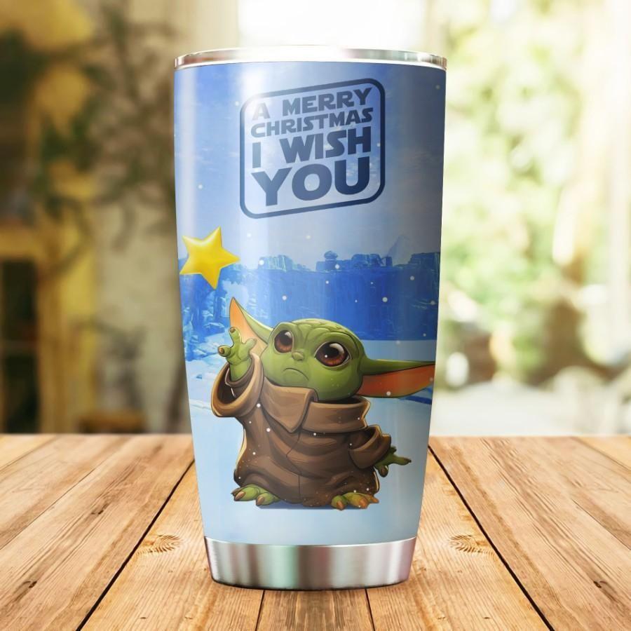  SW Tumbler 20 Oz A Merry Christmas I Wish You Baby Yoda Grogu Cute Blue Tumbler Cup 20 Oz Travel Mug