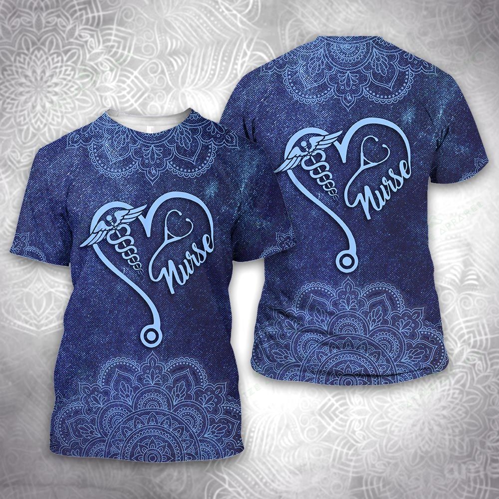 Unifinz Nurse T-shirt Nurse Caduceus Mandala Blue T-shirt Nurse Hoodie Nurse Apparel Nurse Day Gift 2022