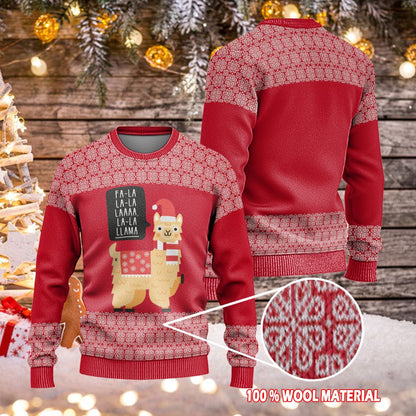 Llama Christmas Sweater Cute Fa La La La Llama Red Ugly Sweater