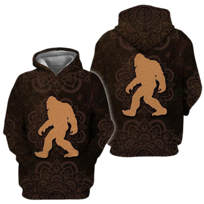 Unifinz Bigfoot Shirt Bigfoot Mandala Pattern Brown T-shirt Hoodie Adult Full Print Unisex 2022