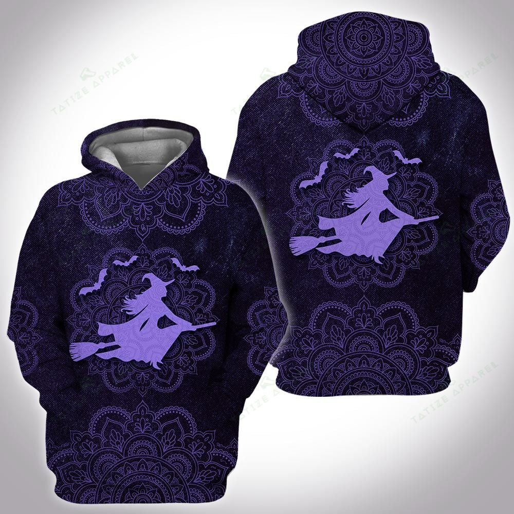 Halloween T-shirt Halloween Witch Mandala Style Pattern Blue Hoodie Halloween Hoodie