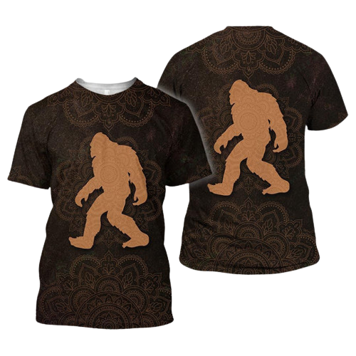 Unifinz Bigfoot Shirt Bigfoot Mandala Pattern Brown T-shirt Hoodie Adult Full Print Unisex 2022