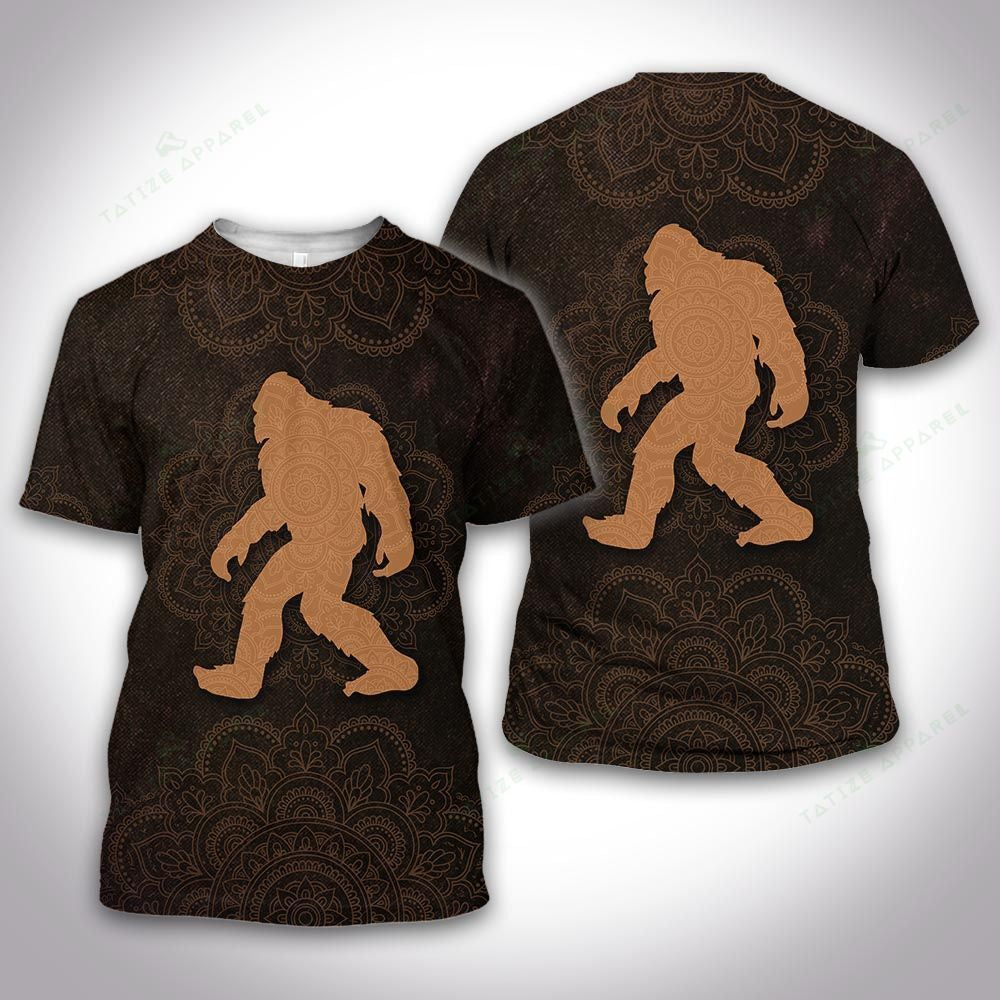 Unifinz Bigfoot Shirt Bigfoot Mandala Pattern Brown T-shirt Hoodie Adult Full Print Unisex 2022