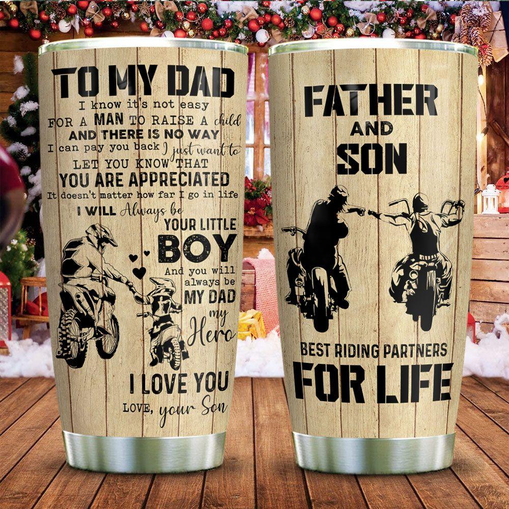 Unifinz Father And Son Biker Tumbler Cup 20 oz I Will Always Your Little Boy Tumbler 20 oz Father Bicycle Travel Mug 2022