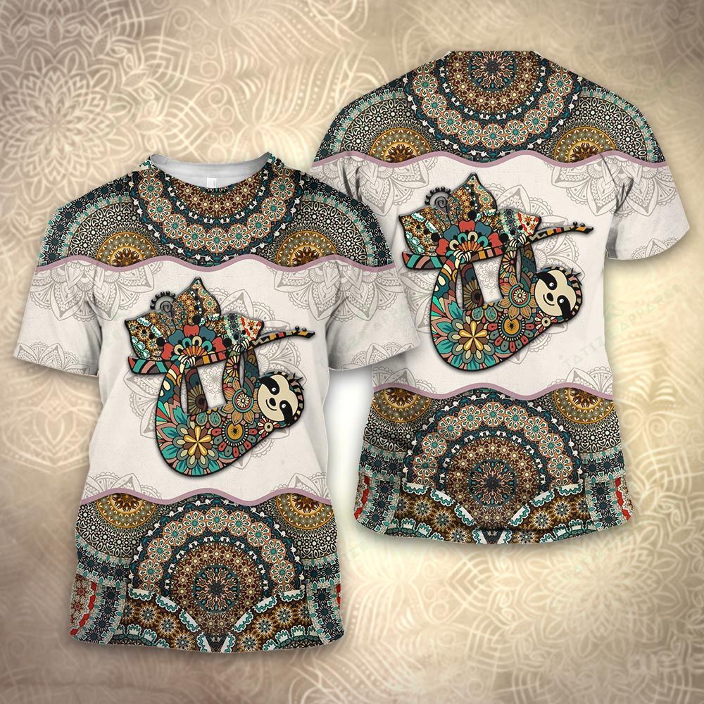  Sloth T-shirt Sloth Mandala Green White T-shirt Sloth Lover Hoodie Adult Full Print