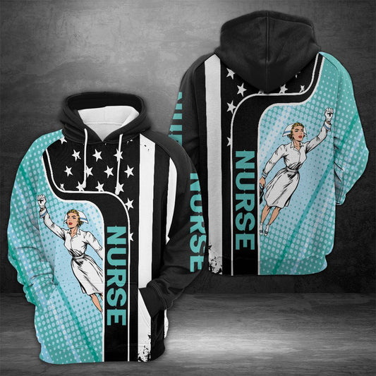 Unifinz Nurse Hoodie American Flag Nurse Hero Black White Blue Hoodie Nurse Apparel 2022