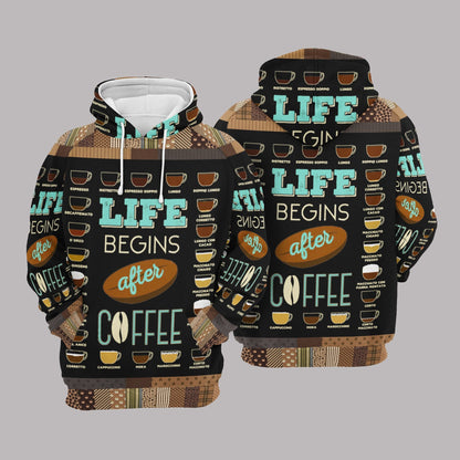  Coffee Hoodie Life Begins After Coffee Types Of Coffee Brown Hoodie Coffee Lover Adult Unisex Full Print