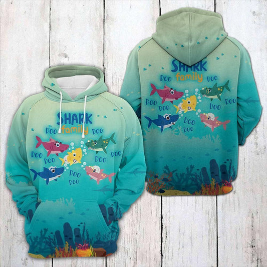  Shark Hoodie Shark Family Doo Doo Doo Under Ocean Cute Blue Hoodie Apparel Adult Unisex Full Print