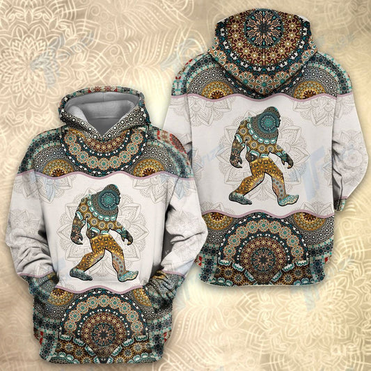 Unifinz Bigfoot Hoodie Bigfoot Mandala Green Yellow White Hoodie Apparel Adult Unisex Full Print 2022