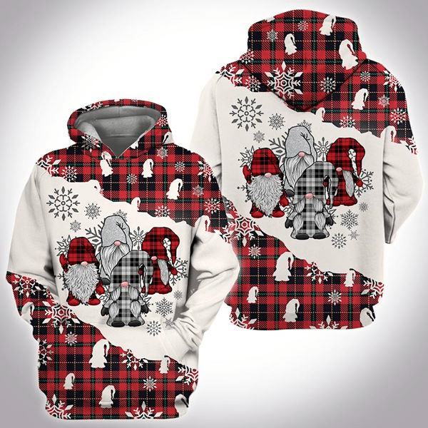 Gnome Christmas Hoodie Four Gnome Christmas Pattern Red White Hoodie