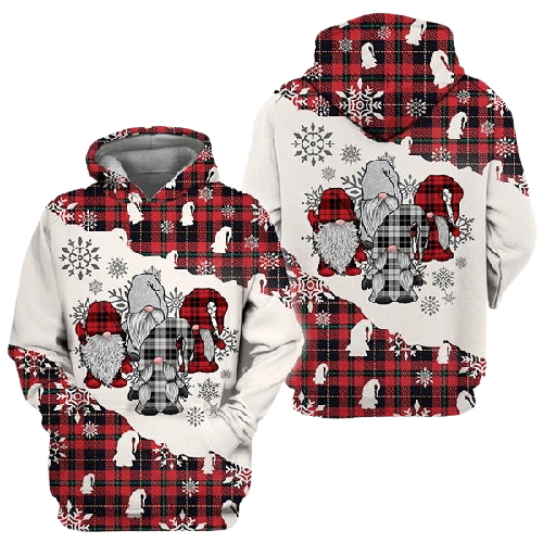 Gnome Christmas Hoodie Four Gnome Christmas Pattern Red White Hoodie