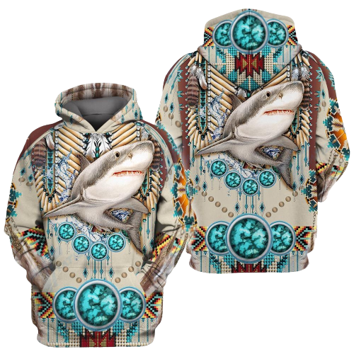  Shark T-shirt Native American Shark Wild Animal T-shirt Hoodie Adult Full Print Unisex