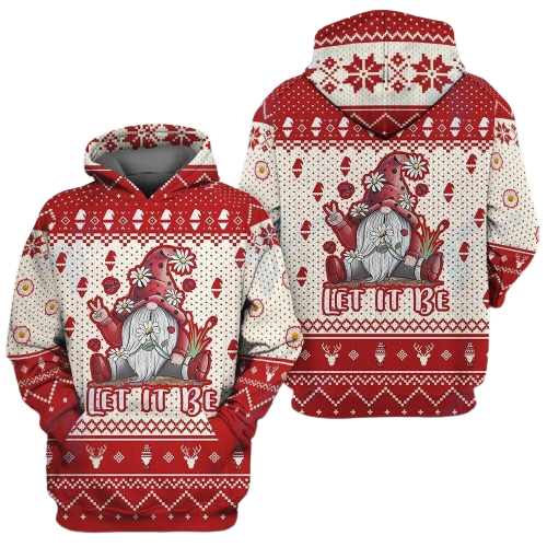 Gnome Christmas Hoodie Gnome Let It Be Christmas Pattern Red White Hoodie