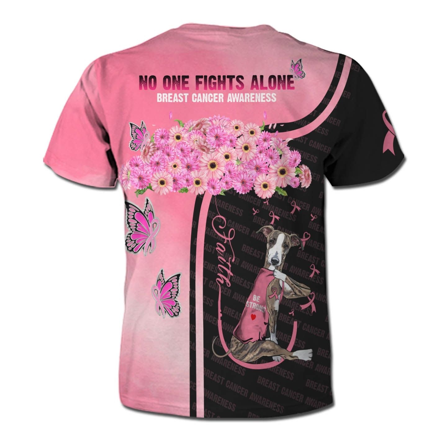  Breast Cancer T-shirt No One Fights Alone Greyhound Black Pink Shirt Brest Cancer Apparel