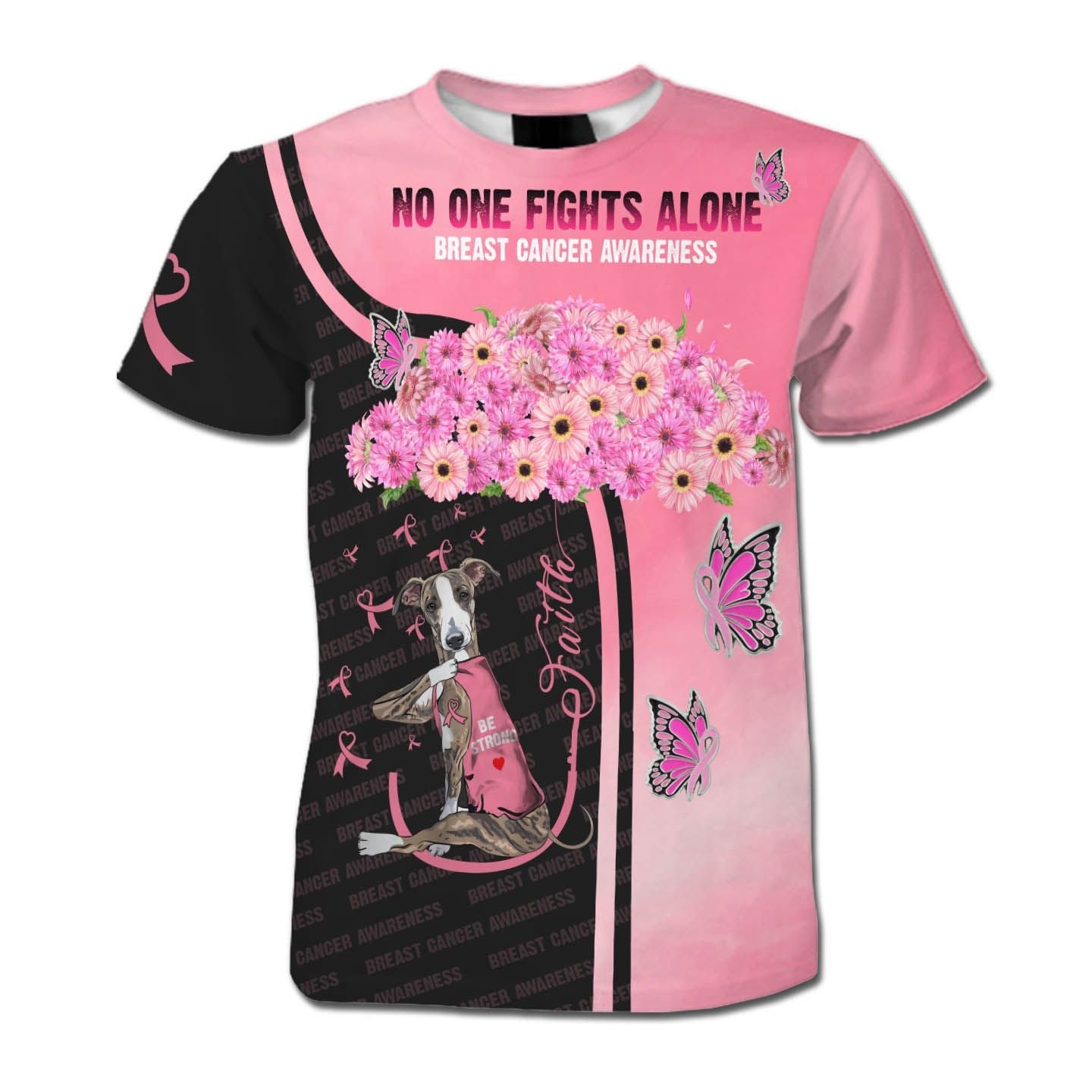  Breast Cancer T-shirt No One Fights Alone Greyhound Black Pink Shirt Brest Cancer Apparel