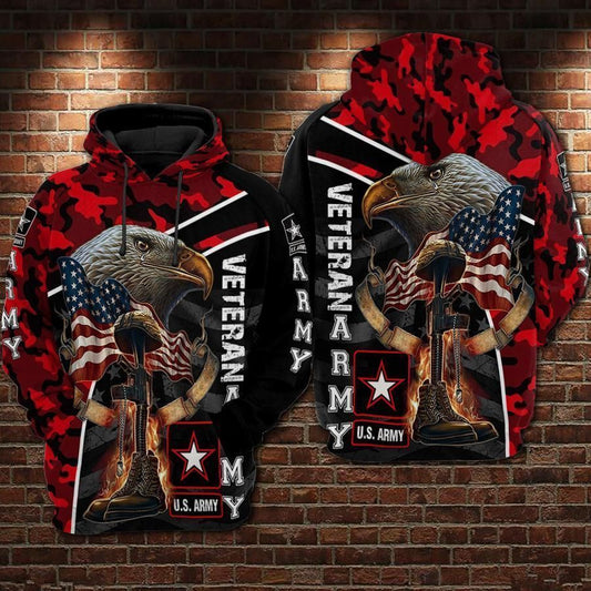 Unifinz Veteran Apparel US Army Eagle Red Camo Memorial Day Hoodie Veteran Hoodie 2022