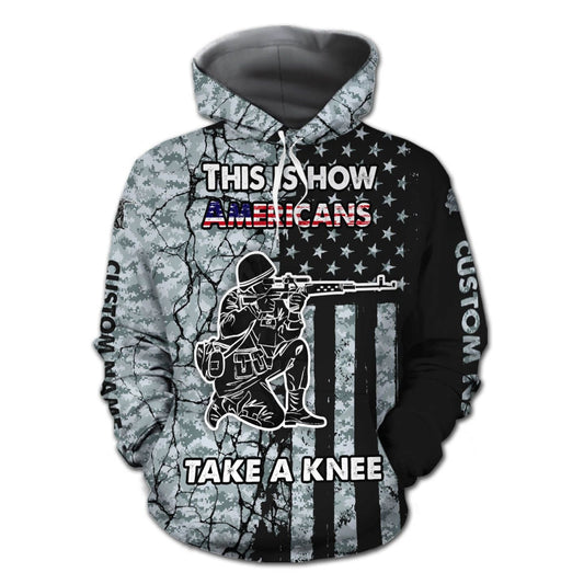 Unifinz Veteran Hoodie This Is How American Take A Knee American Flag Black White Hoodie Veteran Apparel 2022