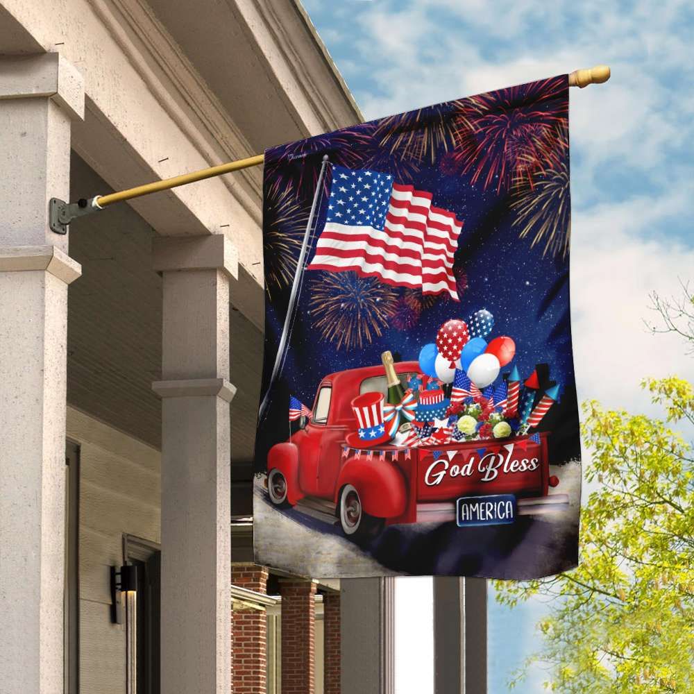 Unifinz Independence Day Flags American Flower Red Truck Fireworks Happy  4th Of July House Flags 4th Of July Garden Flag 2022