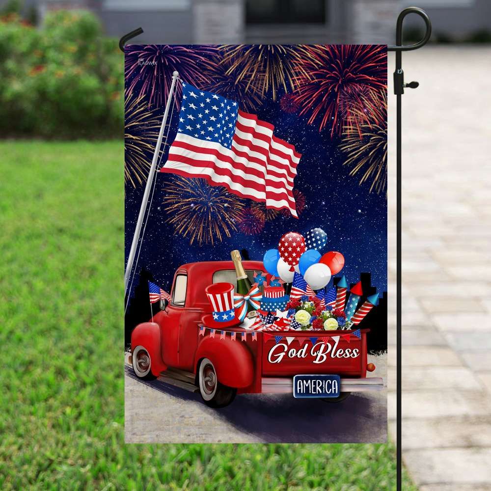 Unifinz Independence Day Flags American Flower Red Truck Fireworks Happy  4th Of July House Flags 4th Of July Garden Flag 2022