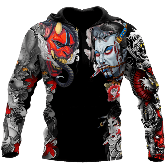  Japan Hoodie Japanese Yokai Tattoo Black Hoodie Adult Full Print