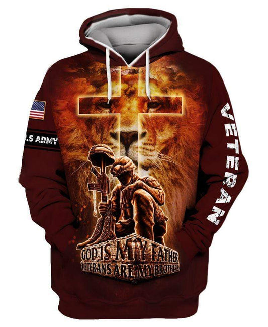 Unifinz Veteran Hoodie Military Gifts Cross Fire Lion Veteran God Is My Father Hoodie 3D Veteran Apparel 2022