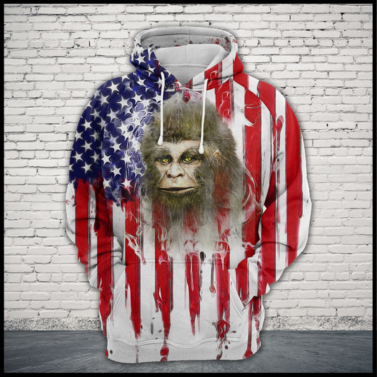 Unifinz Bigfoot Hoodie Bigfoot Face American Flag 3D Hoodie Apparel Adult Full Print 2022