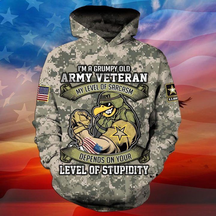 Unifinz US Army Veteran Hoodie Grumpy Old Veteran My Level Of Sarcasm Hoodie Veteran Apparel 2022