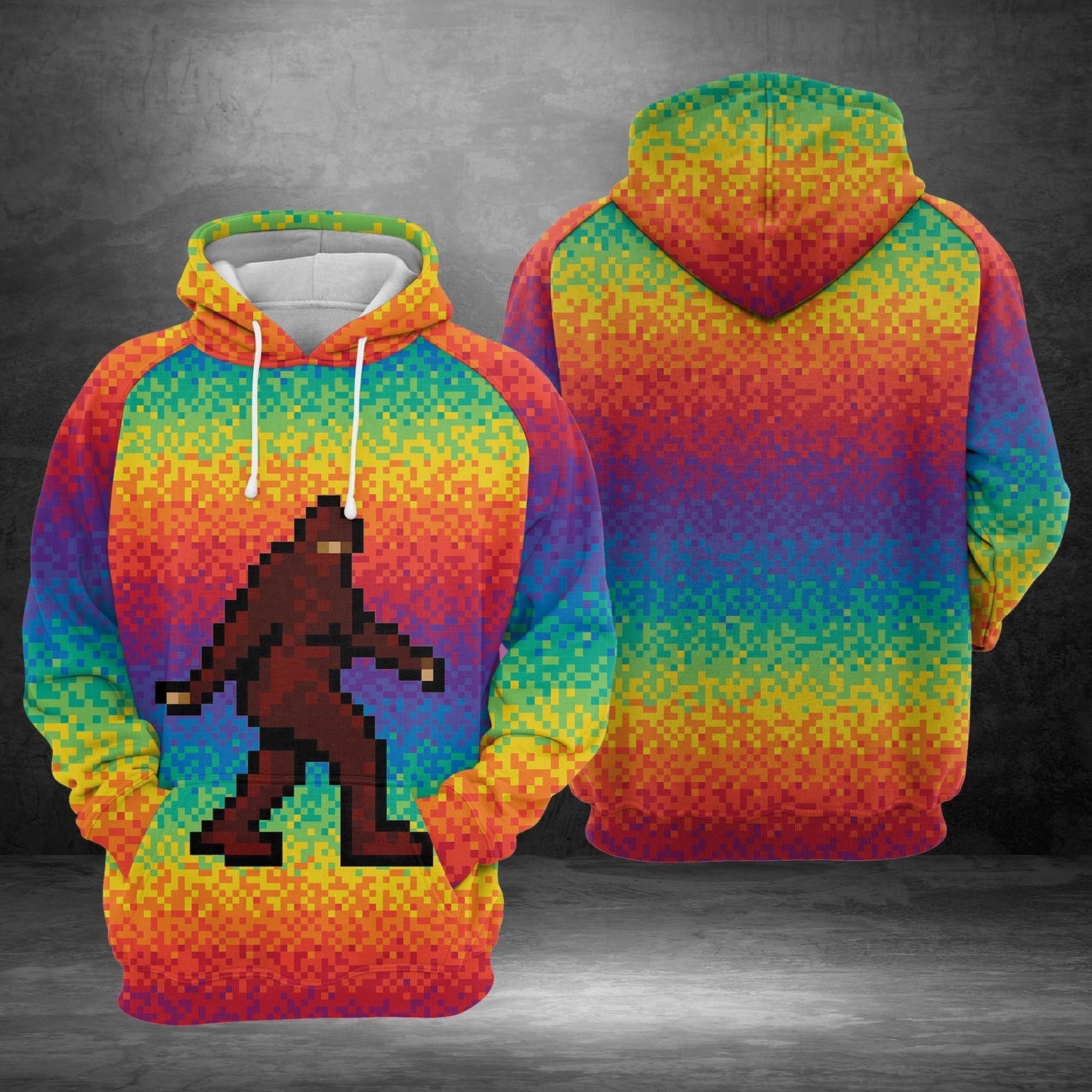 Unifinz Bigfoot Hoodie Bigfoot Multicolor Pixels Hoodie Apparel Colorful Adult Unisex 2022