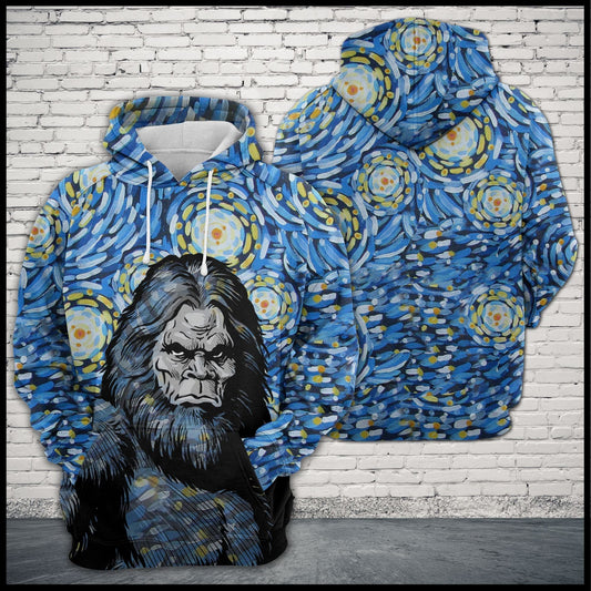 Unifinz Bigfoot Hoodie Bigfoot Starry Night Sky Blue Hoodie Apparel Adult Unisex Full Print 2022