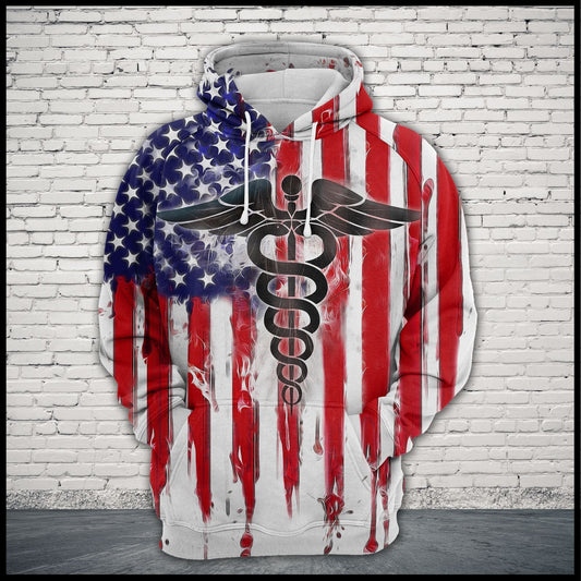 Unifinz Nurse Apparel Nurse Caduceus American Flag Nurse Day Hoodie Nurse Hoodie 2022