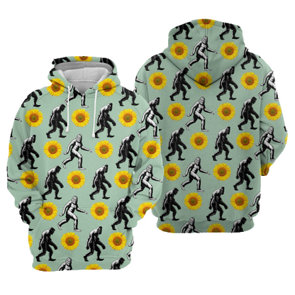 Unifinz Bigfoot Hoodie Bigfoot Walking Sunflower Grey Hoodie Aparel Adult Unisex Full Print 2022