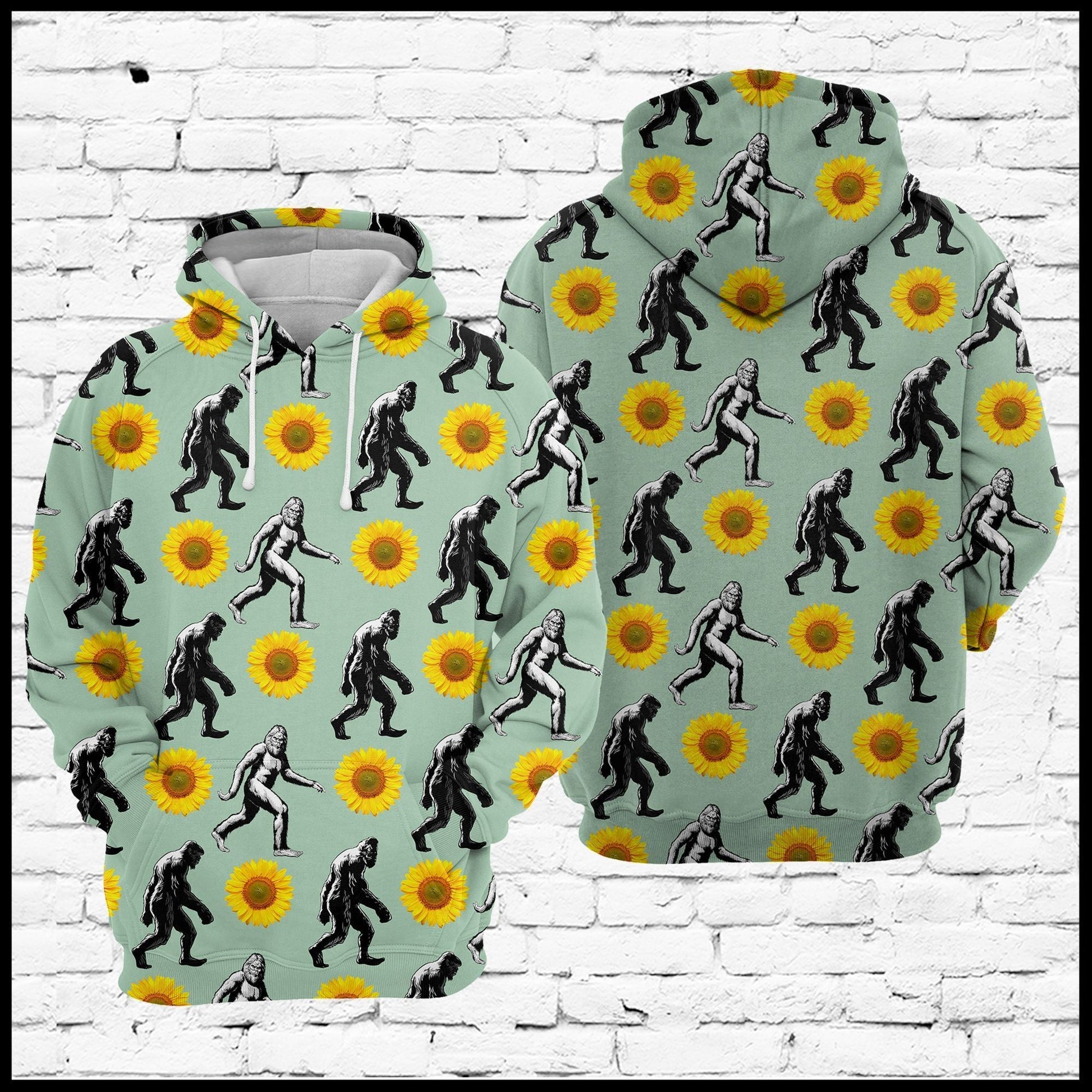 Unifinz Bigfoot Hoodie Bigfoot Walking Sunflower Grey Hoodie Aparel Adult Unisex Full Print 2022