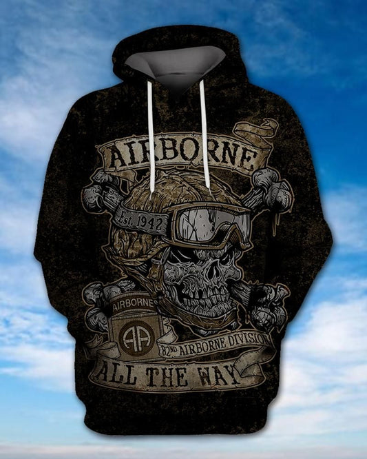 Unifinz Air Force Veteran Hoodie AirBorne Paratrooper All The Way Skull Hoodie Air Force Apparel Veteran Hoodie 2022