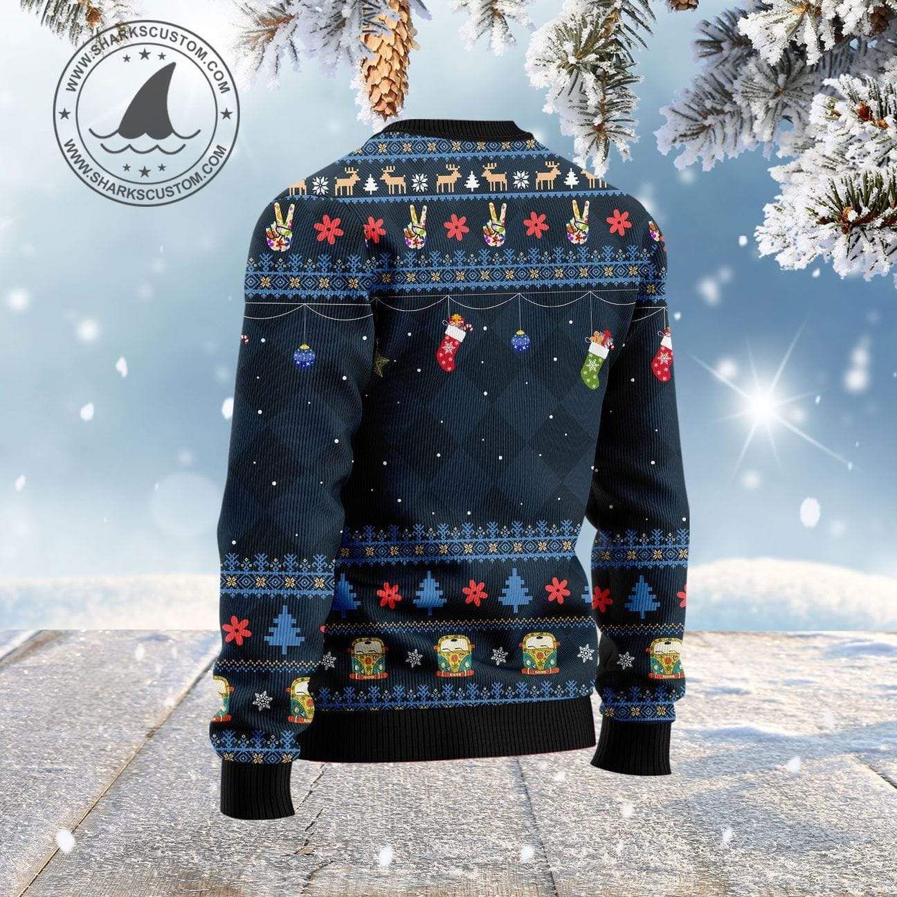  Hippie Sweater Hippie Girl Ho Ho Ho Christmas Pattern Dark Blue Ugly Sweater