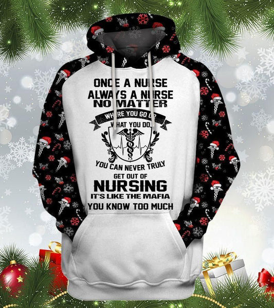 Unifinz Nurse Christmas Hoodie Once A Nurse Forever A Nurse Christmas Black White Hoodie Nurse Apparel 2022