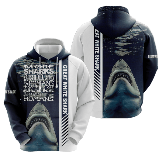  Shark Hoodie More Sharks Are Killed By Humans Than Thare Are Sharks Killing Humans Blue Hoodie Apparel Adult Full Print