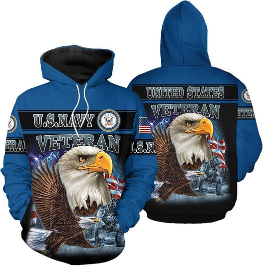 Unifinz Veteran Hoodie Soldier US Navy Eagle American Flag Blue Apparel Memorial Day Hoodie Veteran Apparel 2022