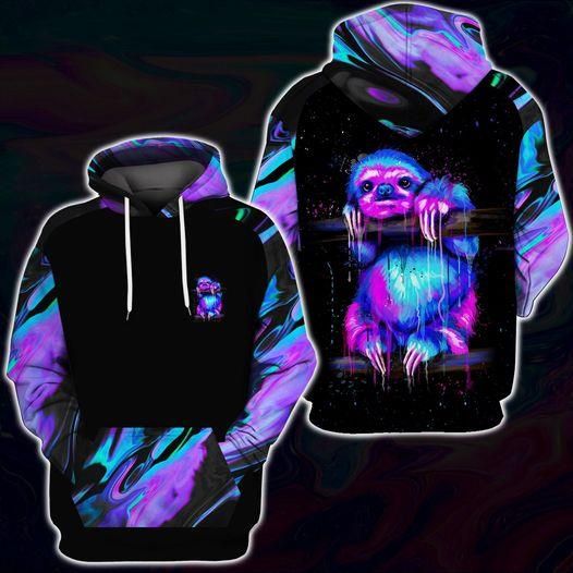  Sloth T-shirt Holographic Sloth Colorful T-shirt Sloth Lover Hoodie Adult Full Print