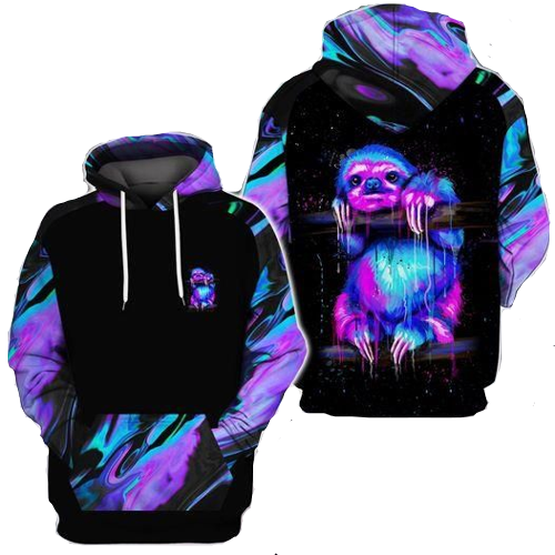  Sloth T-shirt Holographic Sloth Colorful T-shirt Sloth Lover Hoodie Adult Full Print