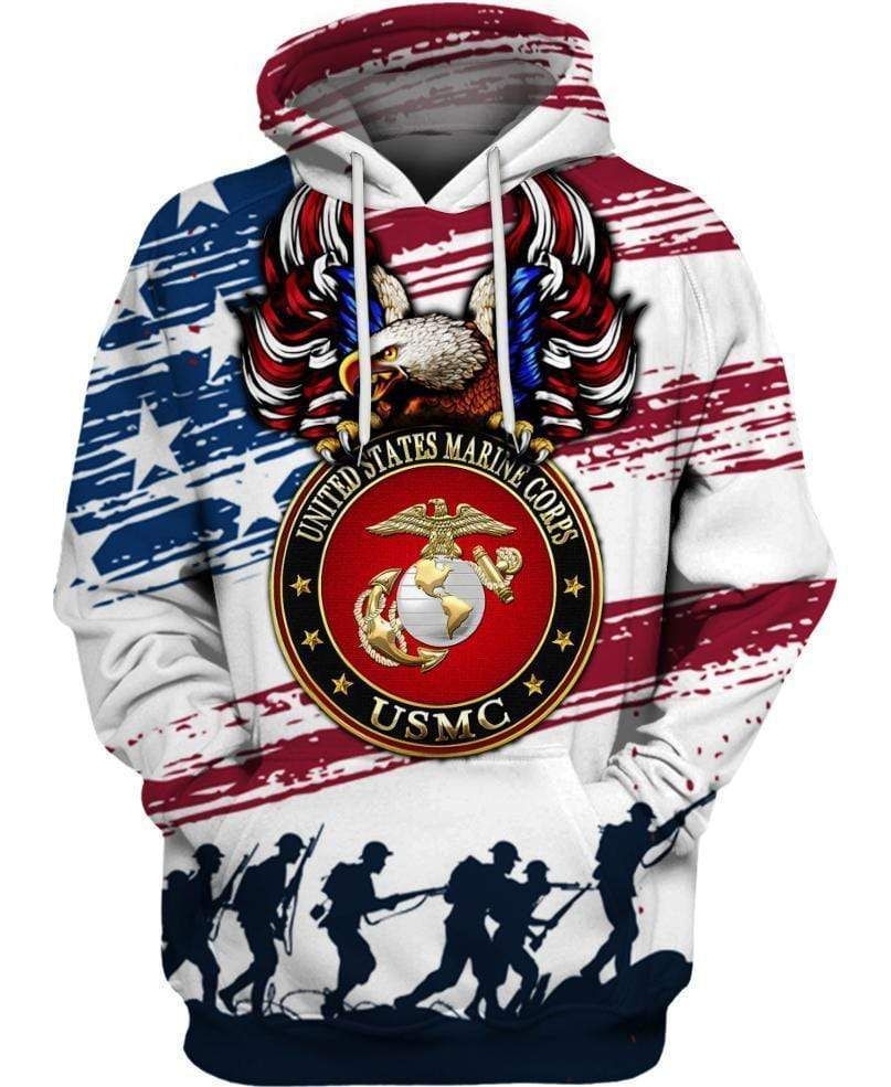Unifinz USMC Vateran Hoodie US Marine Corps Veteran American Flag Soldiers Hoodie Veteran Apparel 2022